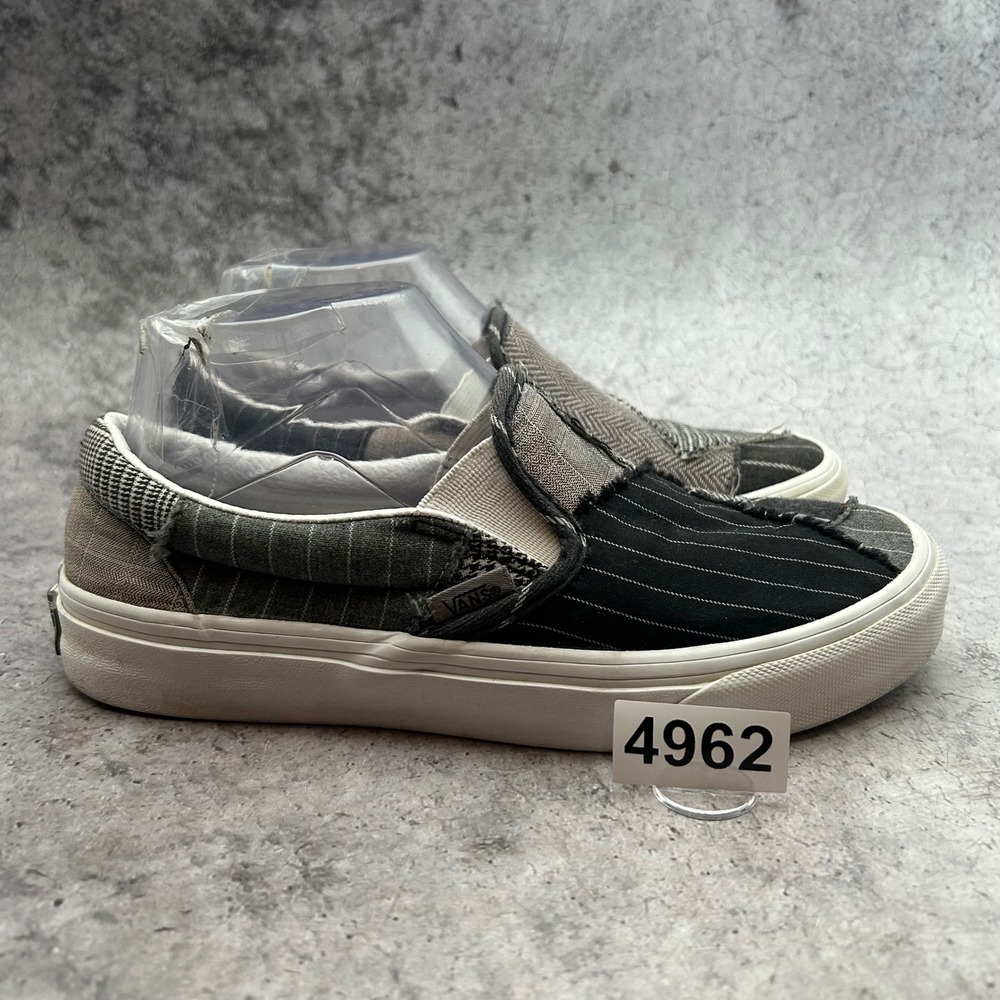 Vans Classic Slip-On Patchwork Women 7 Grey Suiting Pinstripe VN0A7Q4NHMU